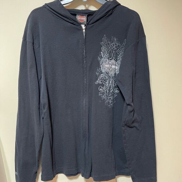 Harley Davidson Woman’s Lightweight Jacket Black with hood Size XL NWOT - Picture 1 of 10